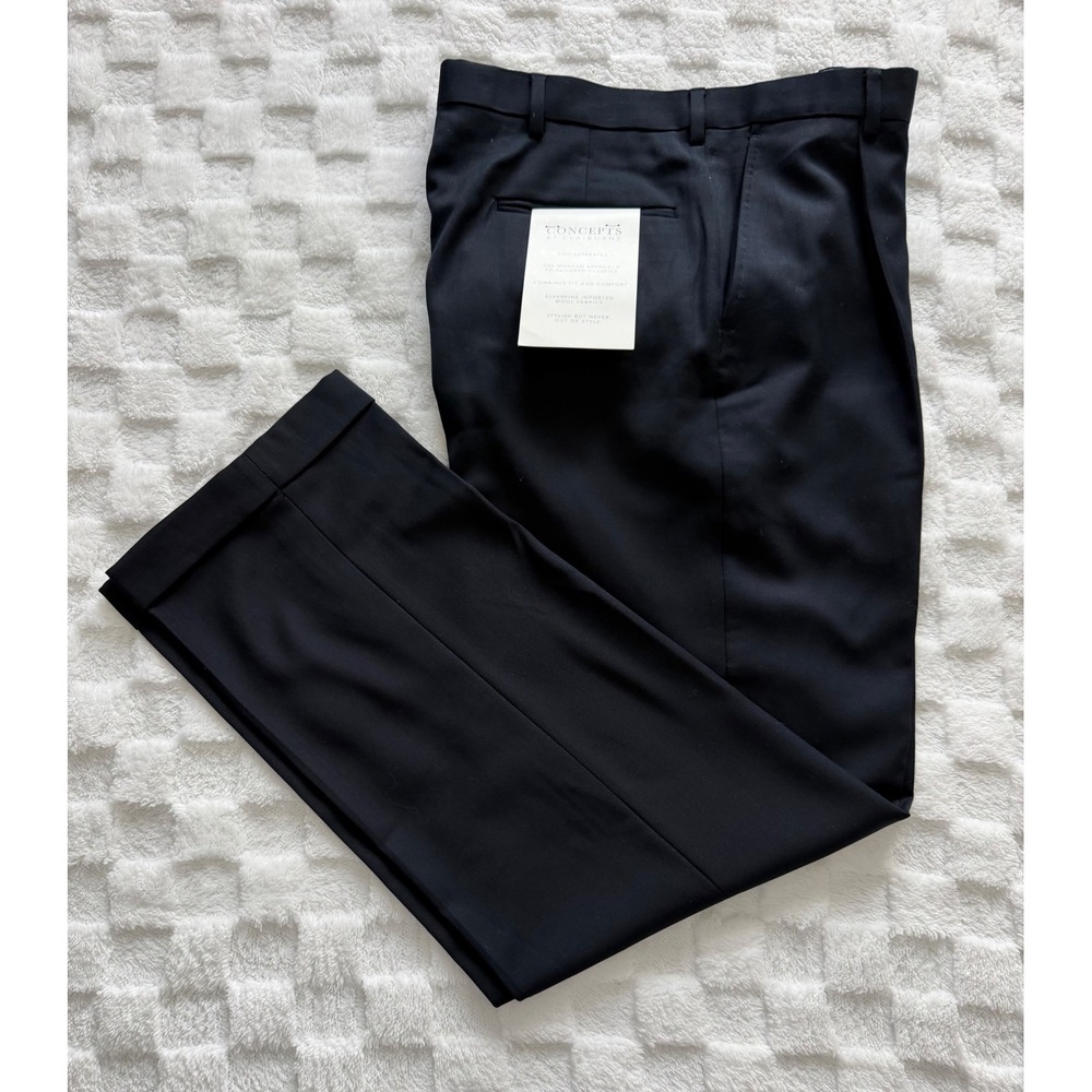 Concepts by Claiborne Men Navy Blue Wool Pleated Cuffed Pants 34x31 - NWT-